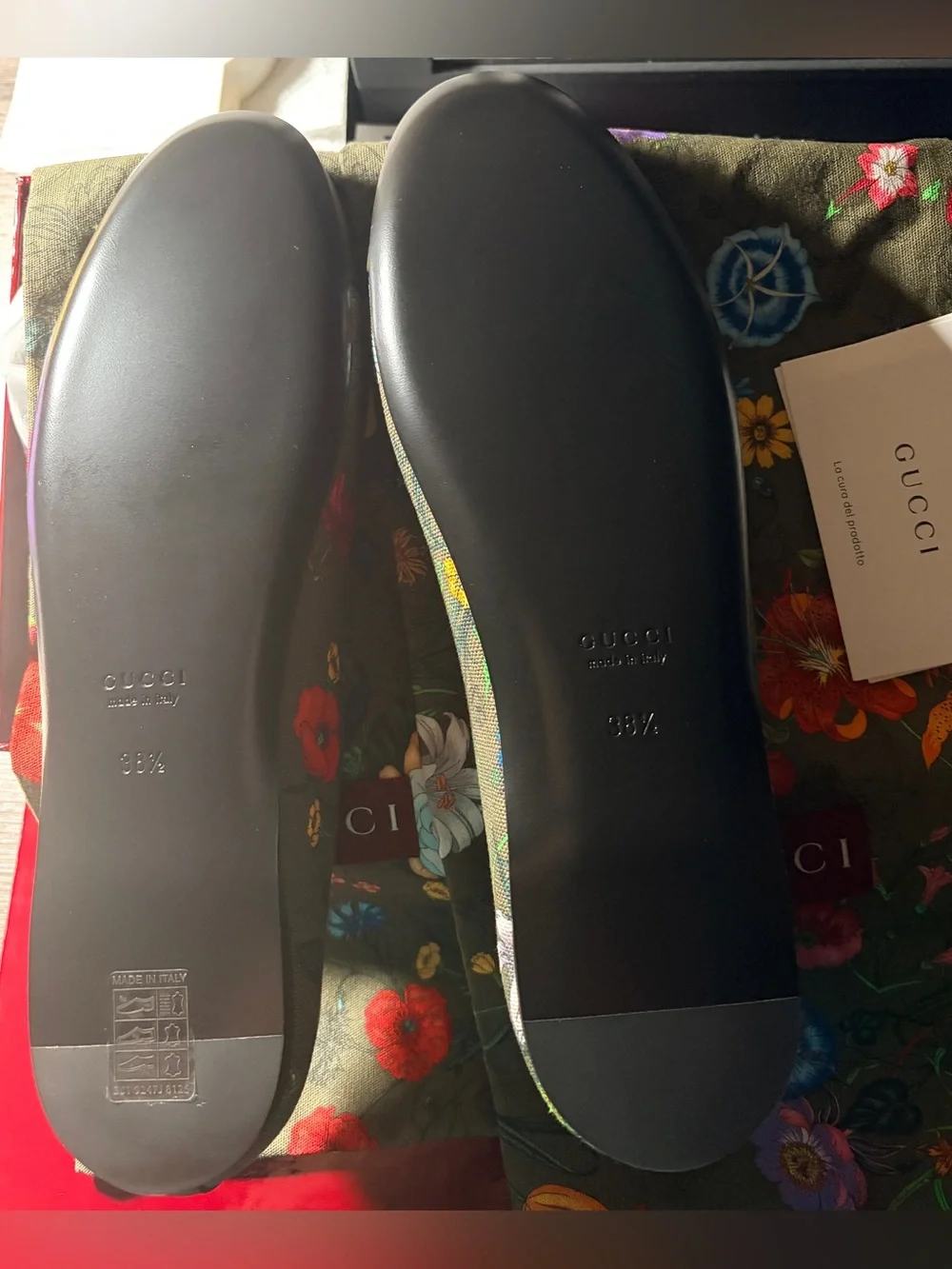 GUCCI Sepang Flora Leather Canvas GG Marmont Ballerina Flats 38.5